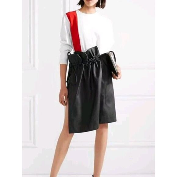 Stella McCartney Brynn Gathered Asymmetrical Black Faux Leather Skirt Sz US 0 (H - Picture 2 of 8